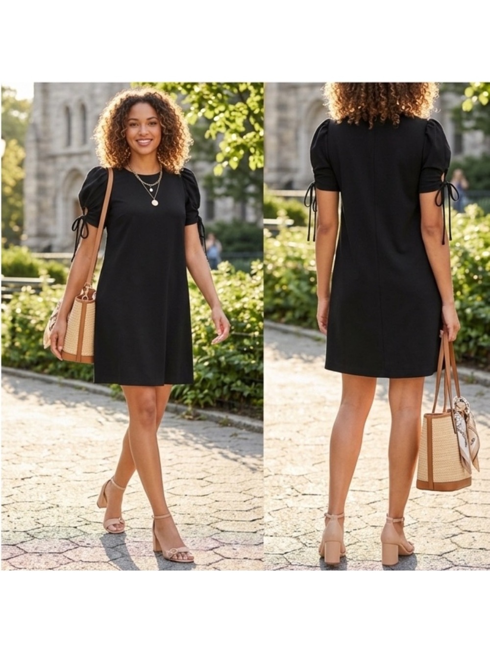 See by Chloe Ruched Puff Sleeve Black Mini Dress Size XS
